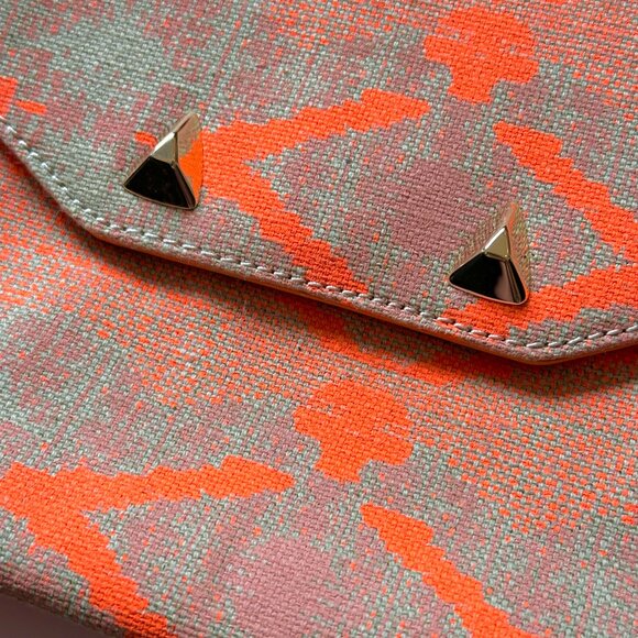 Stella & Dot Clutch Bag Purse Wallet Neon Orange Gold Tan - Picture 2 of 5